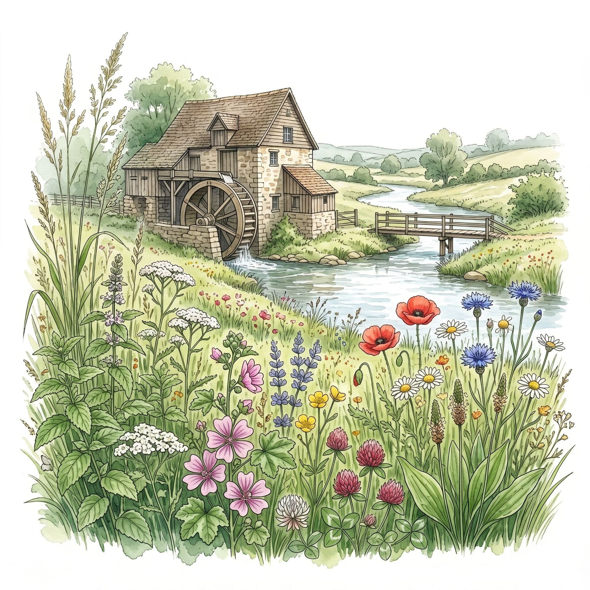 Mühle an einer Wildkräuterwiese